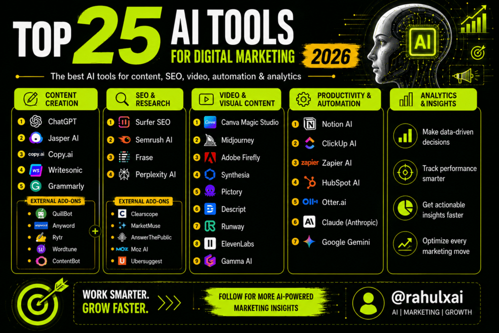 Top 25 AI Tools Every Digital Marketer Needs in 2026​